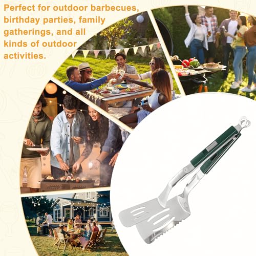 Spatula Tongs (Green Handle, Silver Tone)