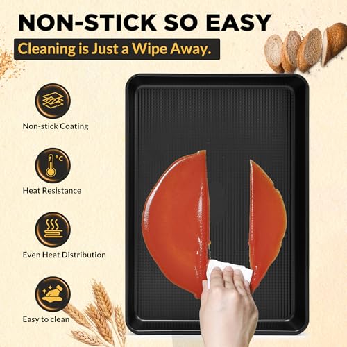 3 Piece Heavy Duty Carbon Steel Baking Sheets Set Non (Black)