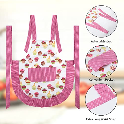 Apron for Women with Pockets (Pink+cupcake Set)