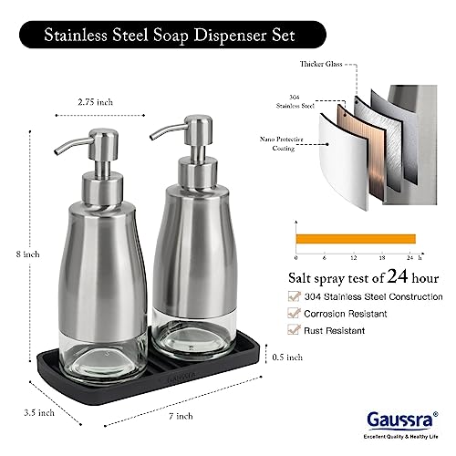 Kitchen Soap Dispenser with Silicone Tray & Stickers 11 OZ (Brushed Nickel 2 & Tray)