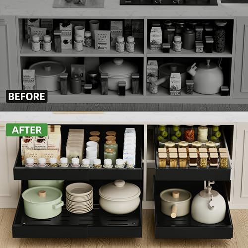 2 Pack Expandable Pull Out Cabinet Organizer (21"D X 12-20"W (2 Pack) / Black)