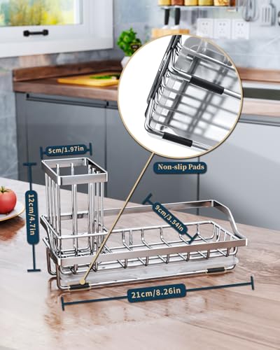 Sink Caddy Kitchen Sponge Holder with Dish Brush Holder (A-silver)