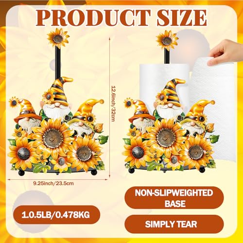 Sunflower Paper Towel Holder Summer Sunflower Gnome Kitchen Decor and Accessories Rustic Farmhouse Dispenser Kitchen Paper Holder Stand with Round Base for Countertop Toilet Home Accessories (Sunflower)