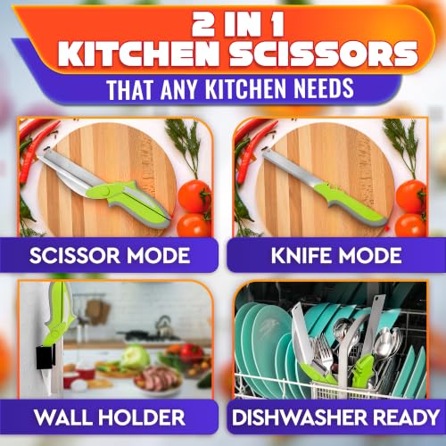 2 in 1 Kitchen Scissors for Food with Cutting Board (Wasabi Green)