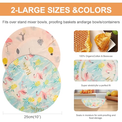 2Pcs 10inch Reusable Beeswax Elastic Bowl Covers for Bread Proofing (flamingos)