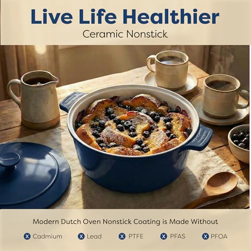 5 Qt Lightweight Dutch Oven Pot with Lid & Holders (Navy / Gray)