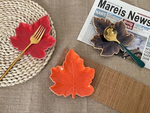 Cute Ceramic Spoon Rest & Holder for Stove Top & Kitchen Counter Ladle Holder Cooking Spoon Coffee Spoon Rest Utensil Rest Spatula Rest (Maple, Fall Orange)