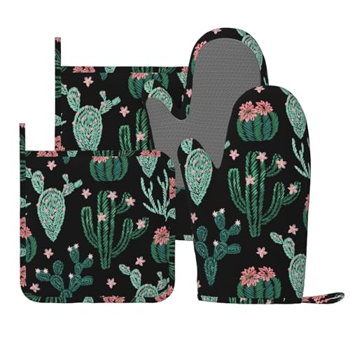 Trendy Cactus Oven Mitts and Pot Holders Sets of 4 (Trendy Cactus)