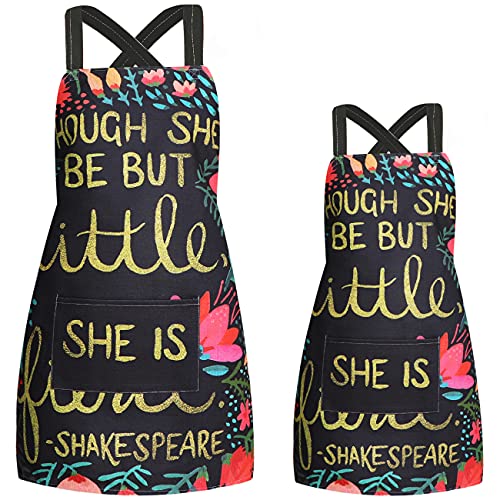 2 Pack Cotton Linen Parent and Child Apron with Pockets (Shakespeare)