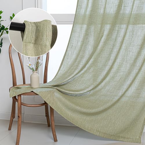 Sage Green Sheer Curtains Short Window Treatment Panels Light Filtering Semi Sheer Curtains Boho Farmhouse Style Texture Soft Touch Kitchen Drapes Set (50"W x 63"L (Pack of 2) / Sage Green)