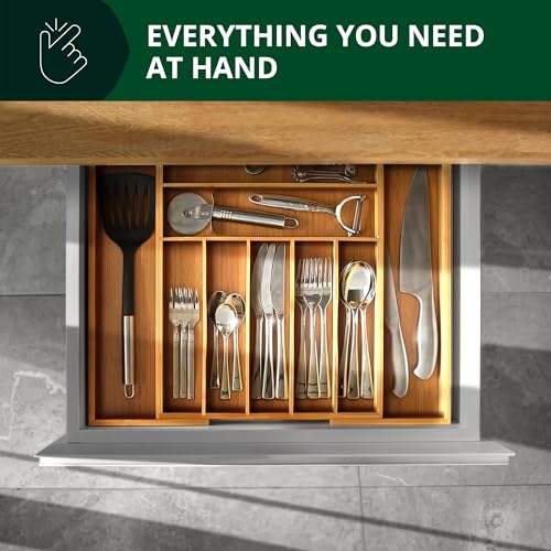 Luxury Bamboo Kitchen Drawer Organizer (Natural / 9 Slot)