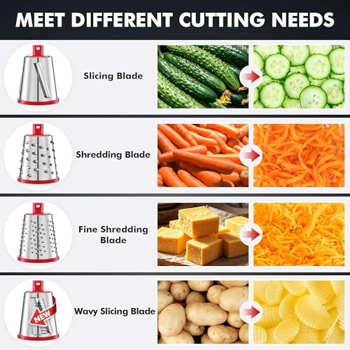 Upgraded Rotary Cheese Grater Hand Crank (Red / 4 Blades)