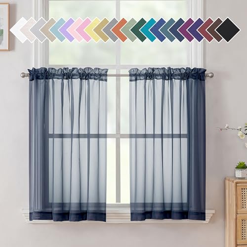 Aiyufneg Navy Blue Sheer Curtains 36 inches Long (40"W x 36"L (Pack of 2) / Navy Blue)