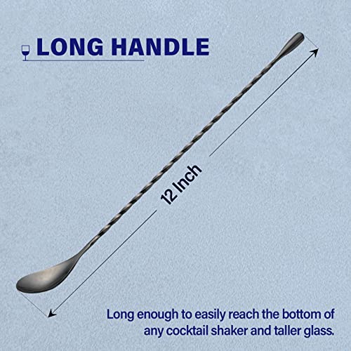 Bar Spoon Cocktail Mixing Stirrers (12"-Drop Shape-2PCS / Black)