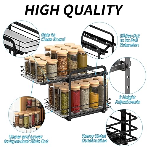 Spice Rack Pull Out Spice Racks Organizer for Cabinet (2 Tier,7.5''Wx10.5''Dx9.5''H)