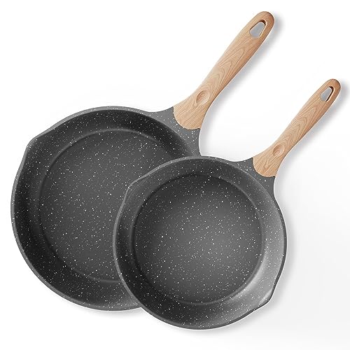 8 & 10 Inch Nonstick Frying Pan Sets for Cooking Dual Spouts Skillet (Gray / 8"+10"/2 pcs)
