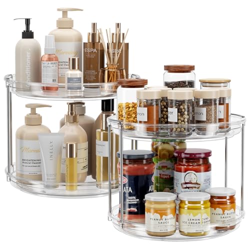 2 Pack 2 Tier Lazy Susan Turntable Organizer 9.25'' Rotating Spice Rack Organization for Cabinet (Clear / 9.25in 2 Pack)