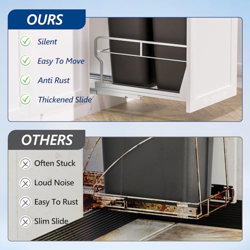 Dual Pull Out Trash Can Under Cabinet with Soft (Double / Silver)