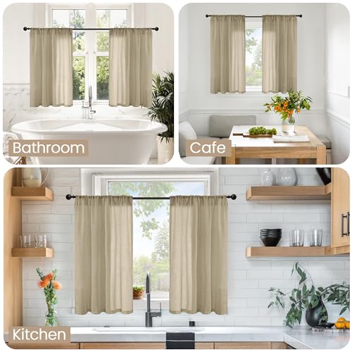 Short Linen Curtains 40 Inches Long for Cafe Kitchen (Camel / 30"W x 40"L (Pack of 2))