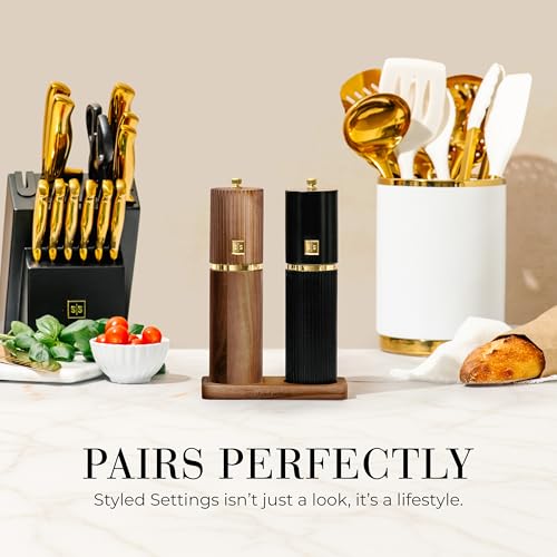 Wooden Salt and Pepper Grinder Set (Black and Dark Wood)