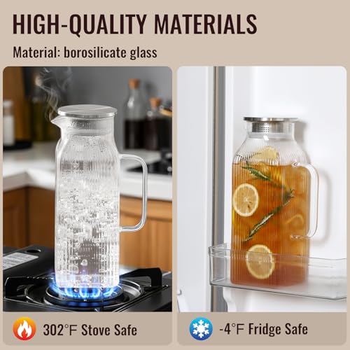 2 Liter 68 oz Square Glass Pitcher with Lid (Silver)