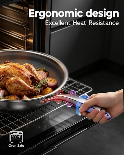 8, 10, 12 Inch Stainless Steel Frying Pan Set, Honeycomb Hybrid Nonstick Skillet for Induction & All Cooktops, PFAS/PFOA/PTFE Free, Oven Safe 500°F, Silver
