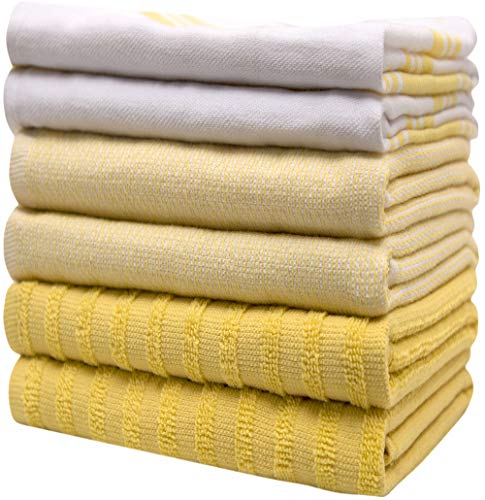 Premium Kitchen Towels 6 Pack 100% Cotton 20"x28" Dish Towels (Yellow Wide Stripe / Kitchen Towels - Mixed Styles (6 Pack))