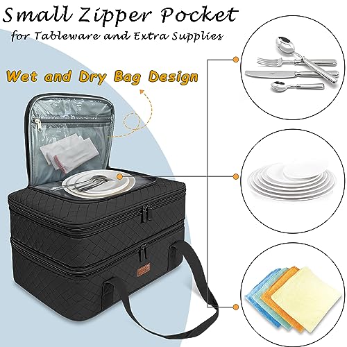Quilted Double Decker Casserole Carrier (Black / 15.7 x 11.8x 8.7inch)