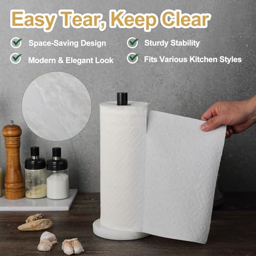 African Genuine Marble Paper Towel Holder Countertop (White Marble-black Rod / 6" Marble Base)