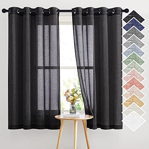 Black Semitransparent Sheer Curtains for Windows (52"W x 63"L (Pack of 2) / Black)