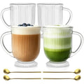 16oz Glass Coffee Mugs with Handles and Spoon Set of 4 Ribbed Mug (Ribbed)