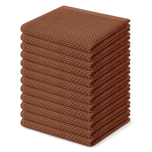 100% Cotton Waffle Weave Kitchen Dish Cloths 12 (Caramel / 12 X 12 - 12 Pack)