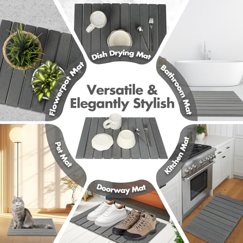 Large Stone Dish Drying Mat for Kitchen Counter (Dark Gray / 23.2" x 15.4")