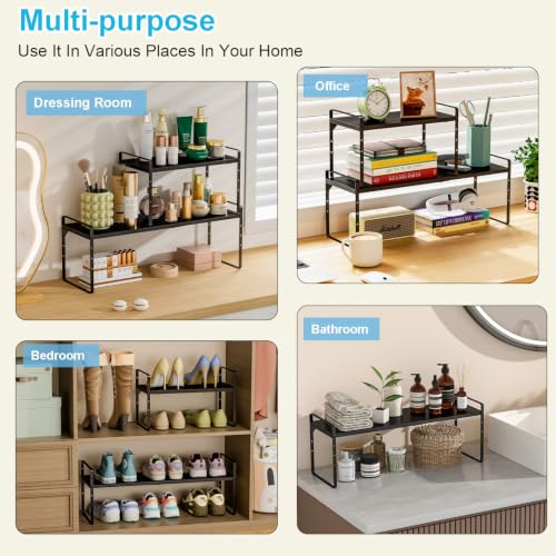 15.5 to 25.5 Inch Kitchen Cabinet Shelf Organizers (3 Pack:15.5"-25.5"Long / Black)