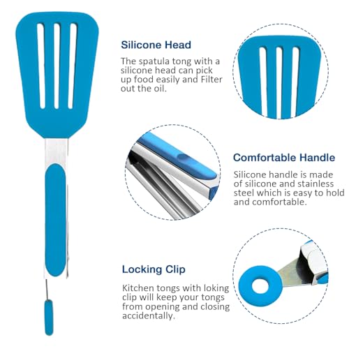 7 Inch Mini Serving Tongs with Silicone Tips Set of 3 (Blue / 7inch)