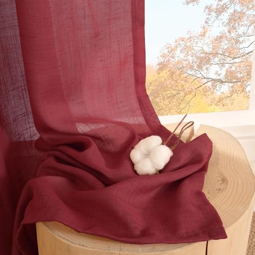 Burgundy Linen Kitchen Curtains for Window Over Sink (Burgundy / 30"W x 36"L (Pack of 2))