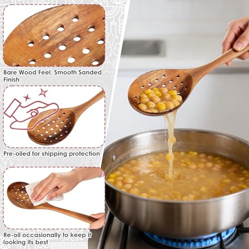 13.5" Acacia Wooden Slotted Spoon