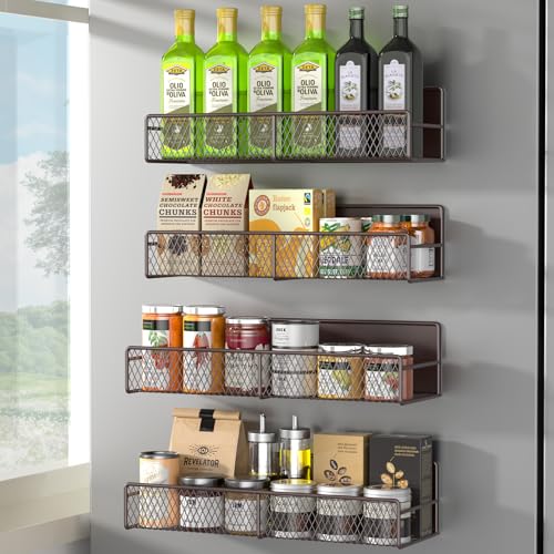 Magnetic Spice Rack for Refrigerator (Brown / 4 Pack)