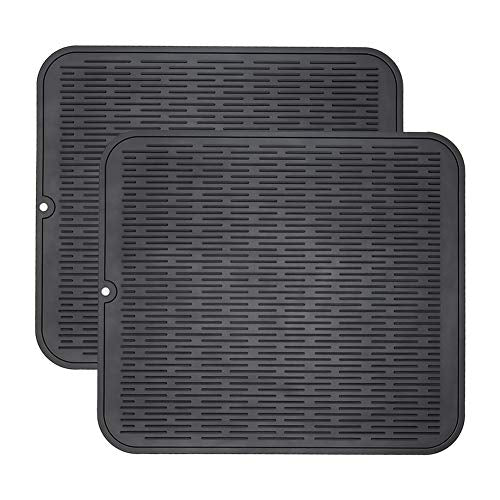 2 Pcs Oversized Silicone Dish Drying Mat for Kitchen (Black / 18" x 16")