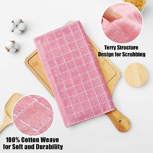 100% Cotton Terry Kitchen Dish Cloths (Pink / 12 X 12 - 12 Pack)