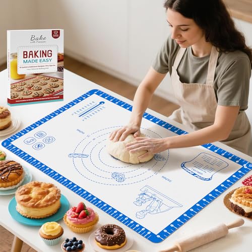 Silicone Baking Mat with 10 Useful Recipes (Blue / 26"L x 16"W)