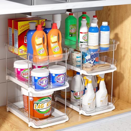 2 Sets of 3 Tier Bathroom Under Sink Organizers and Storage (White / 2 Pack 3-Tier)