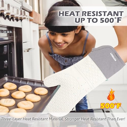 Extra Long Silicone Oven Mitts (Gray / 15''-2pcs)