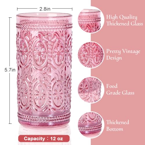 Pink Drinking Glasses (Pink / 4Pack 12oz)