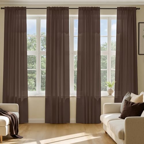Chocolate Sheer Curtains 84 Inches Long 4 Panels 42 x 84 Inches (42"W x 84"L (Pack of 4) / Chocolate)