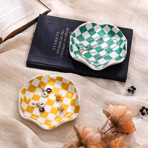Orange Checkerboard Ceramic Jewelry Tray (Orange)