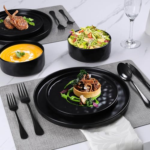 12 Pieces Stoneware Dinnerware Set for 4 (12-Piece / Obsidian Black)