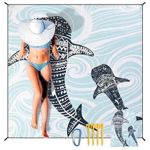 Waterproof Sandproof Beach Blanket Mat for 1 (79" X 83"（1~3 person） / Underwater - Whale Wanderlust)