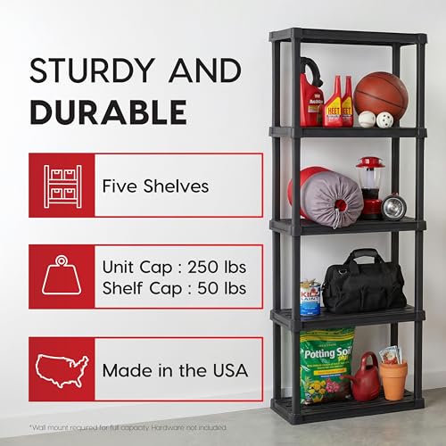Plastic Storage Shelves (Black / 5 Tier | 12"D x 24"W x 64"H)