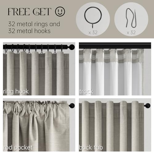 102 inch blackout curtains for Sliding door 2 Panels 100% Blackout Linen texture Window Drapes with Back Tab Rod Pocket Light Blocking Thermal Insulated Curtains for Bedroom Living Room Flax Grey (Flax Grey / 52"W x 102"L (Pack of 2))